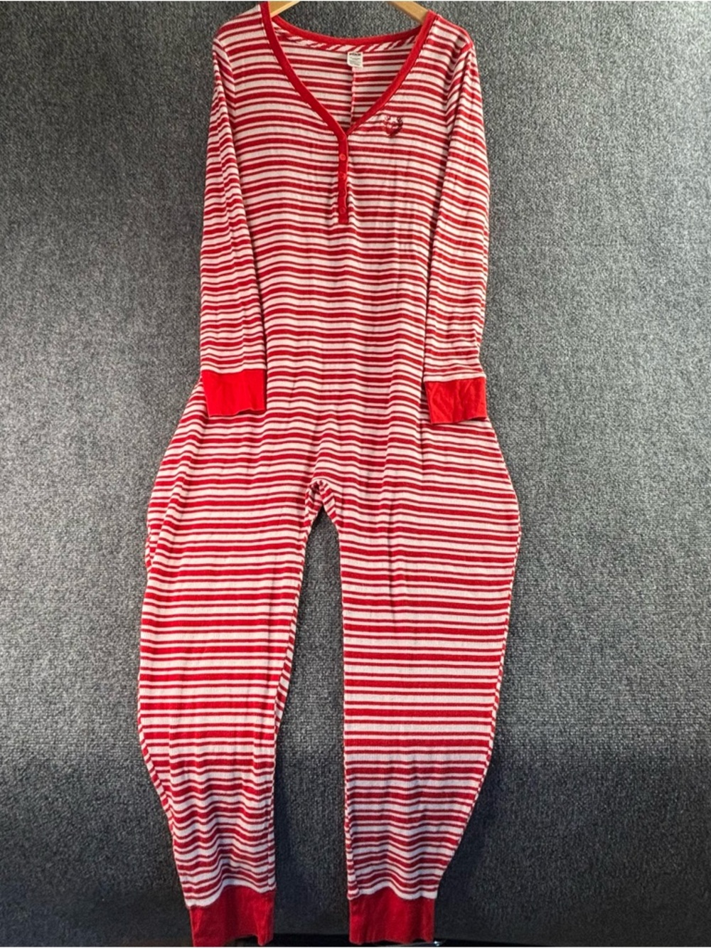 PINK Victoria's Secret Red & White Striped Henley Top